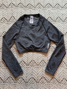 Gymshark Adapt Marl Seamless Long Sleeve Crop Top - Grey Workout Compression